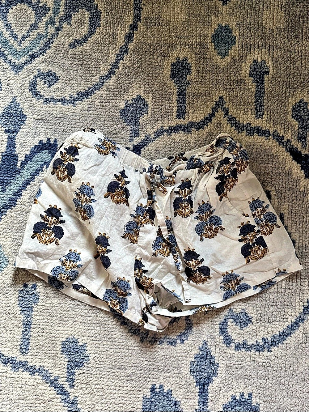 Pink Chicken Floral Shorts in White & Blue
